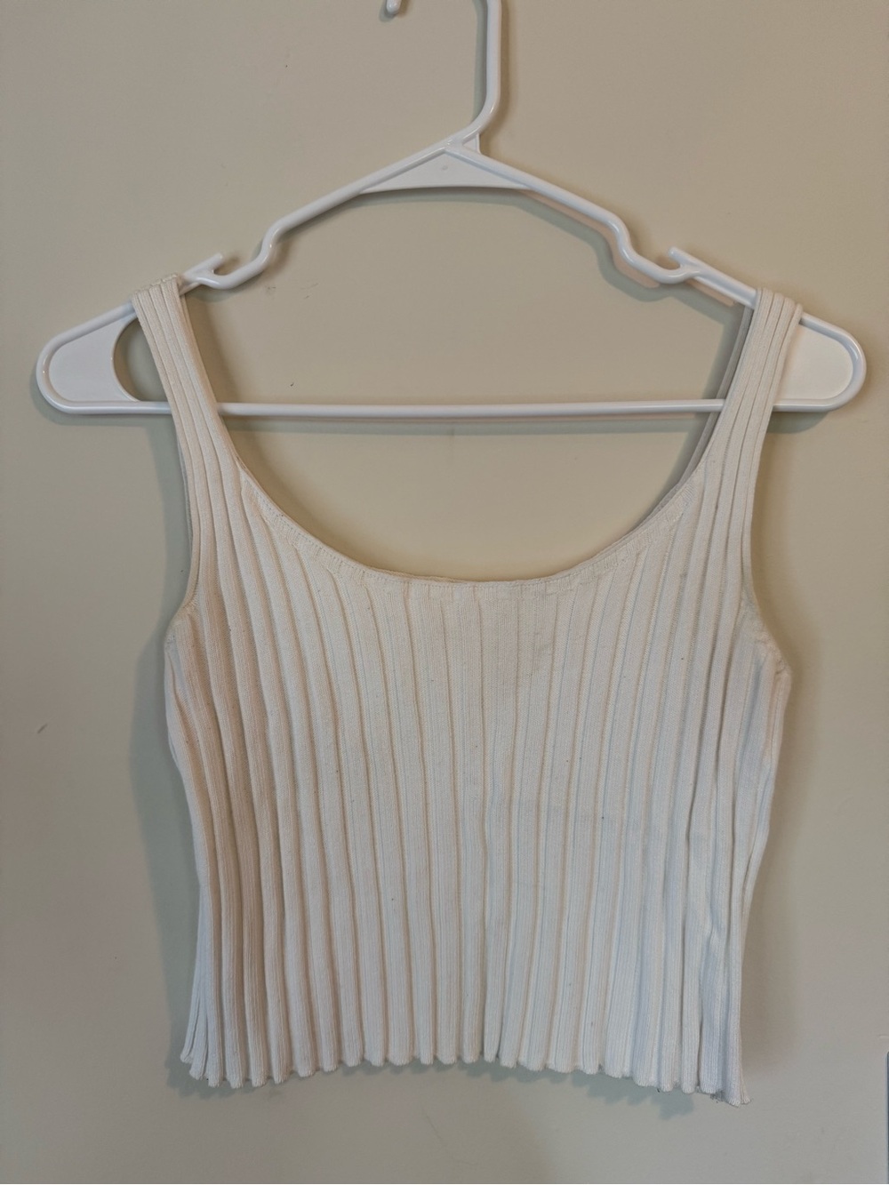 Ribbed Knit White Crop Tank Top